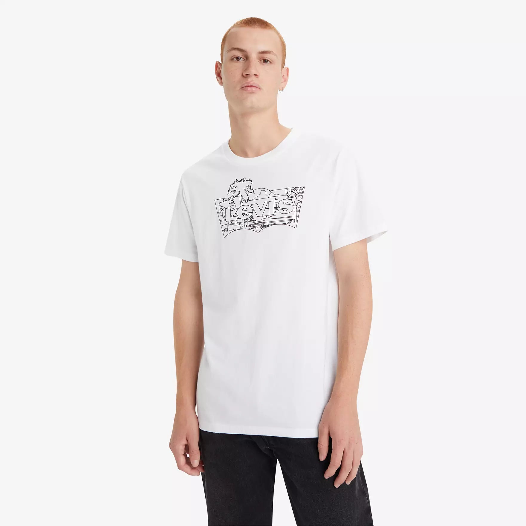 Graphic Crewneck Tee Palm Outline Bw Wh
