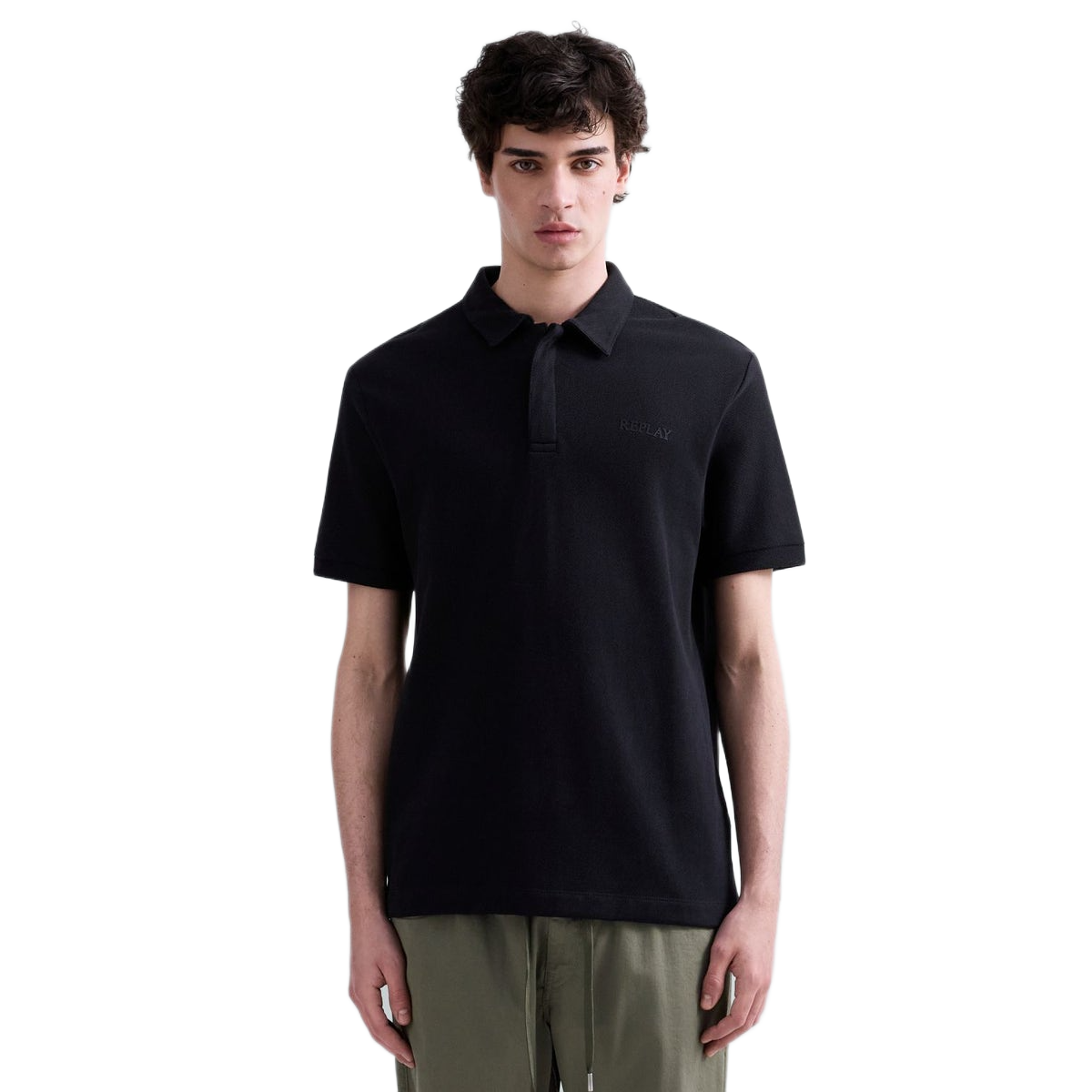 POLO DIAGONAL HEAVY JERSEY BLACK