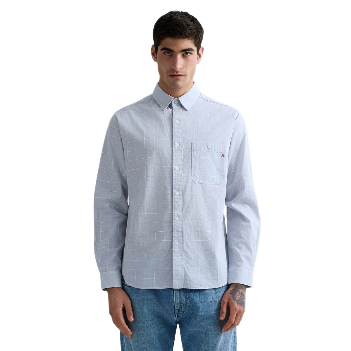 CAMICIA Y/D CHECKED COTTON DOBBY LIGHT BLUE/WHITE