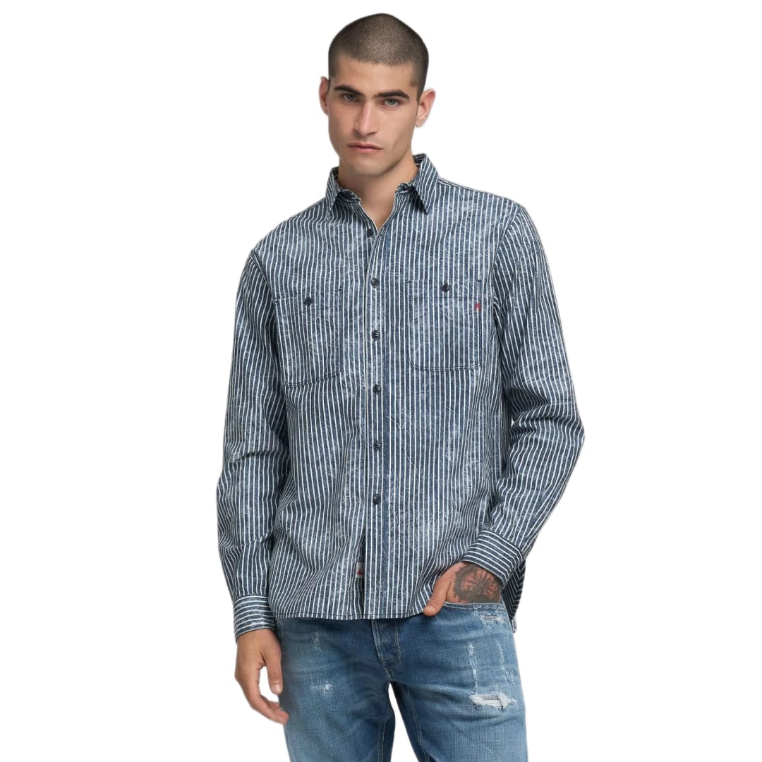 Camicia 6 OZ PRINTED INDIGO STRIPED COTTON 009