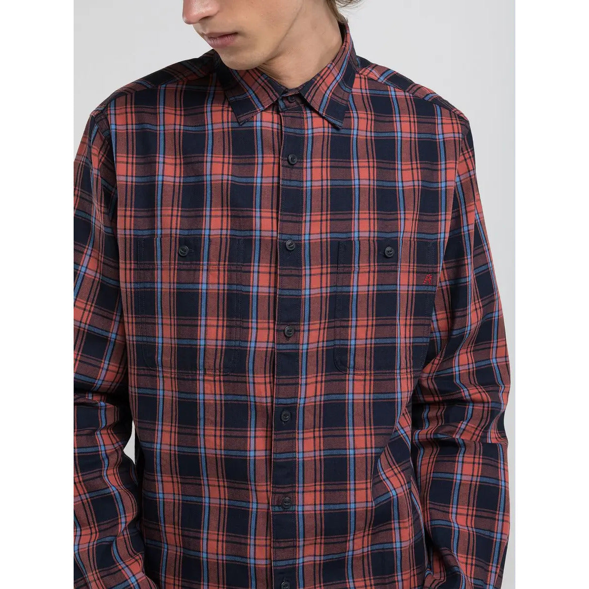 Camicia Indigo Checked Cotton Twill