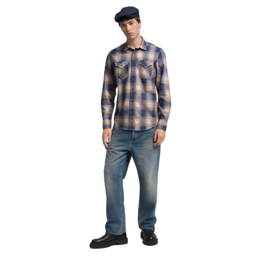 Camicia 6 OZ PRINTED INDIGO CHECKED COTTON 010