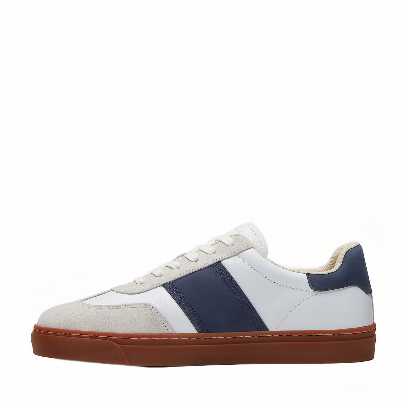LISBON STREET LOW LACE UP SNEAKER WHITE FULL GRAIN W DK BLU