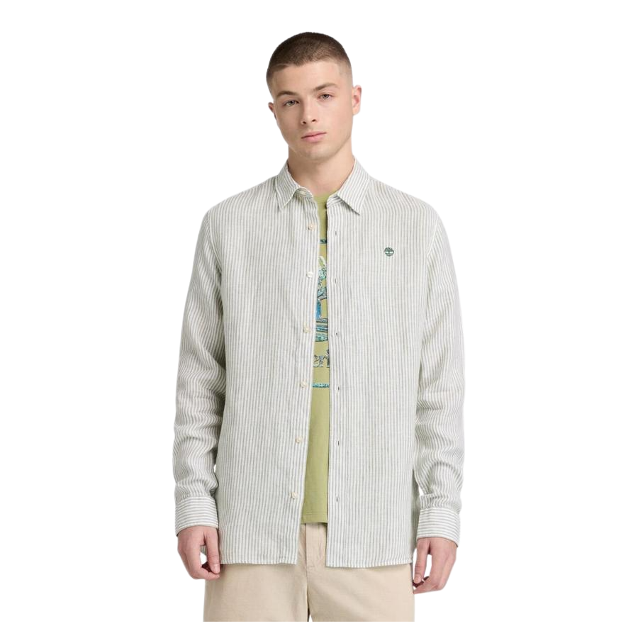 MILL BROOK LINEN STRIPED SHIRT (REGULAR) SAGE YD