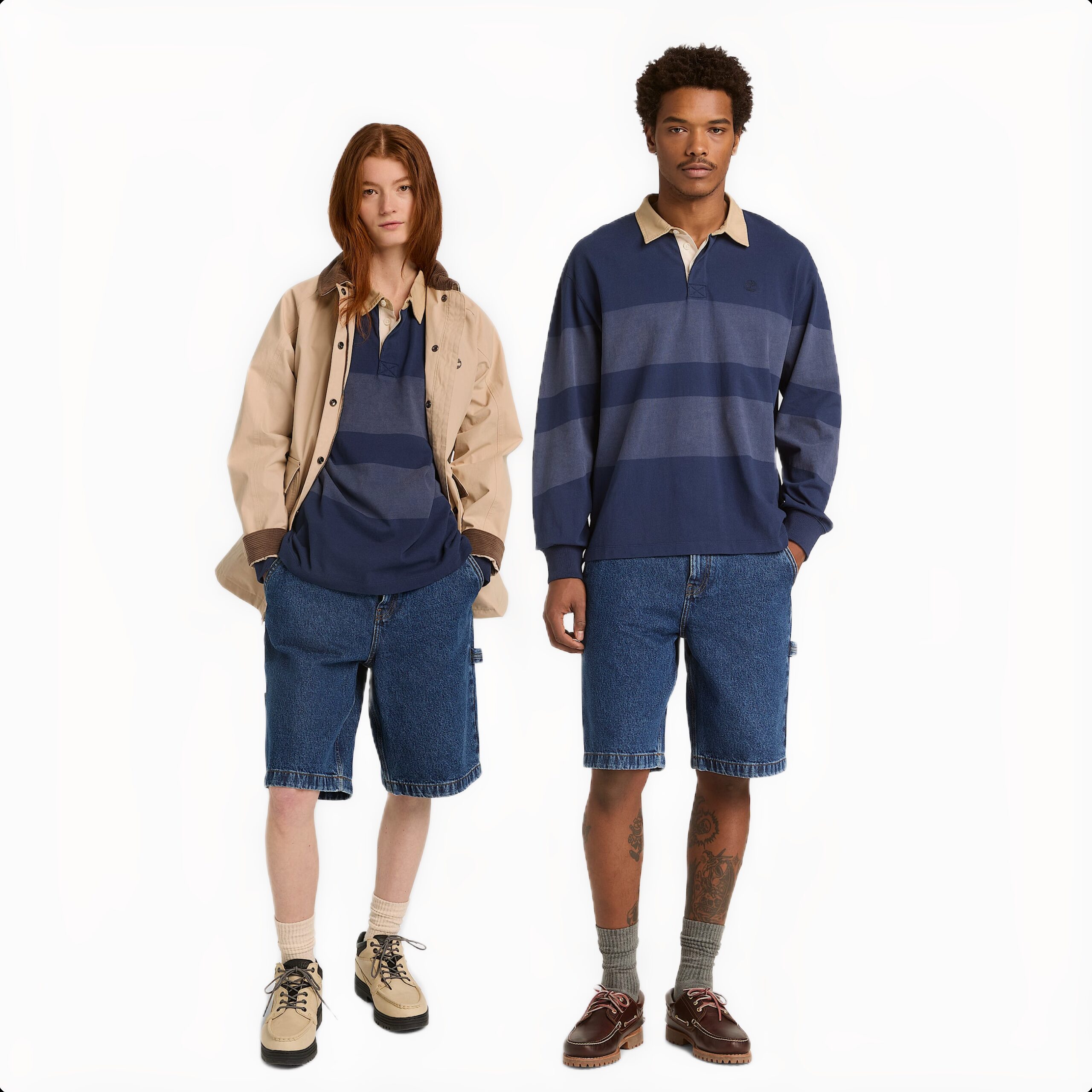 LS STRIPED RUGBY POLO PEACOAT