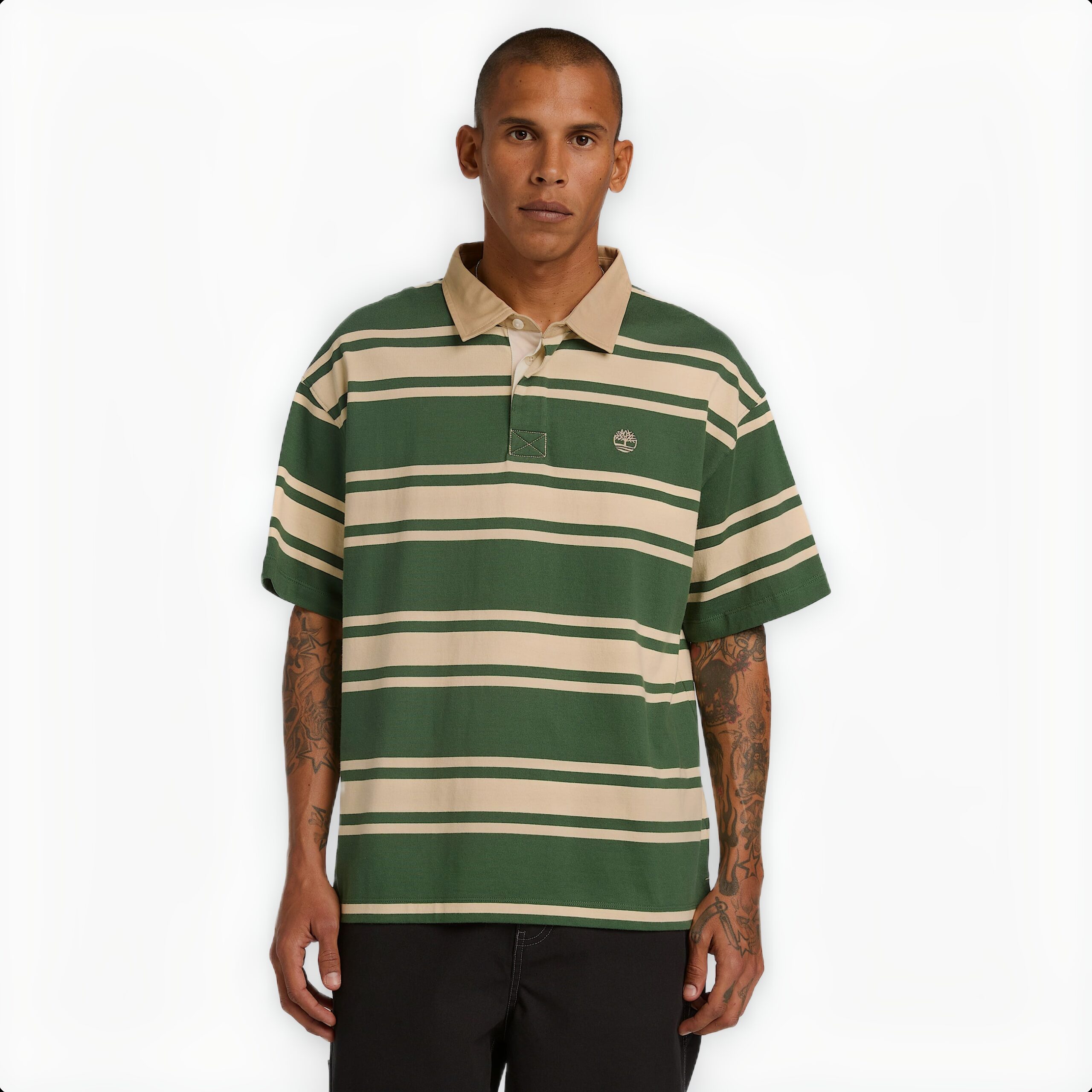 SS STRIPED RUGBY POLO PINENEEDLE / PUTTY