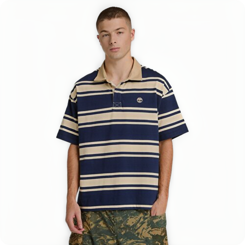 SS STRIPED RUGBY POLO PEACOAT-PUTTY
