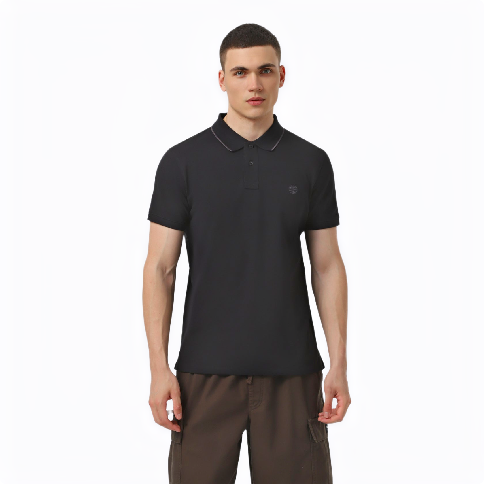 MILLERS RIVER PRINTED NECK SHORT SLEEVE POLO BLACK
