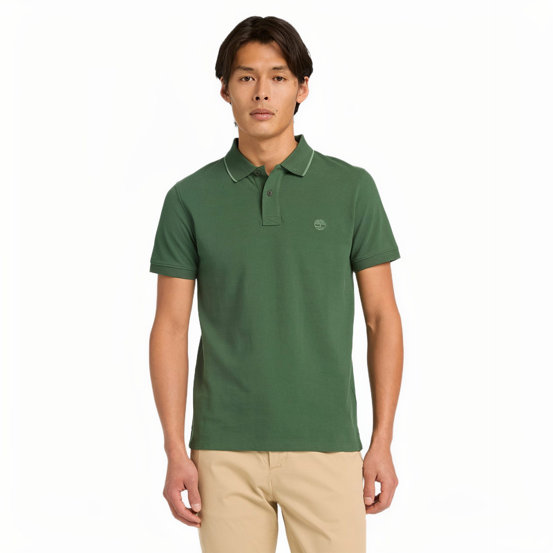 MILLERS RIVER PRINTED NECK SHORT SLEEVE POLO PINENEEDLE